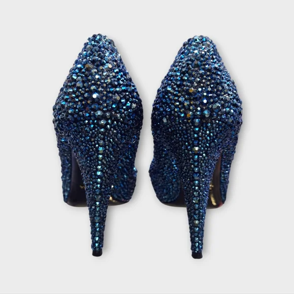 Prada Dark Blue Custom Crystal Tapered Heel Pumps - Picture 6 of 13